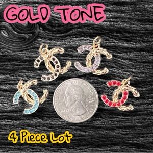 Lot of 4 CC Logo Gold Tone Zipper Pull Button Charms 18mm